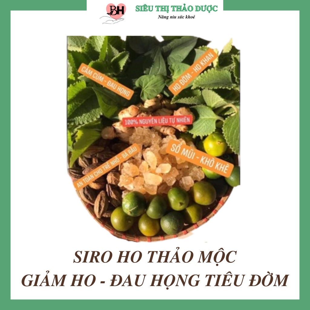 Siro Ho Thảo Mộc Húng Chanh Đường Phèn Mật Ong Nhà Làm, 350ml Giảm Ho, Giảm Viê-m Họng