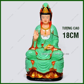Tượng Phật Quan Âm Bồ Tát Ngồi Thiền - Xanh Trắng  - Cao 18cm - 6875.1