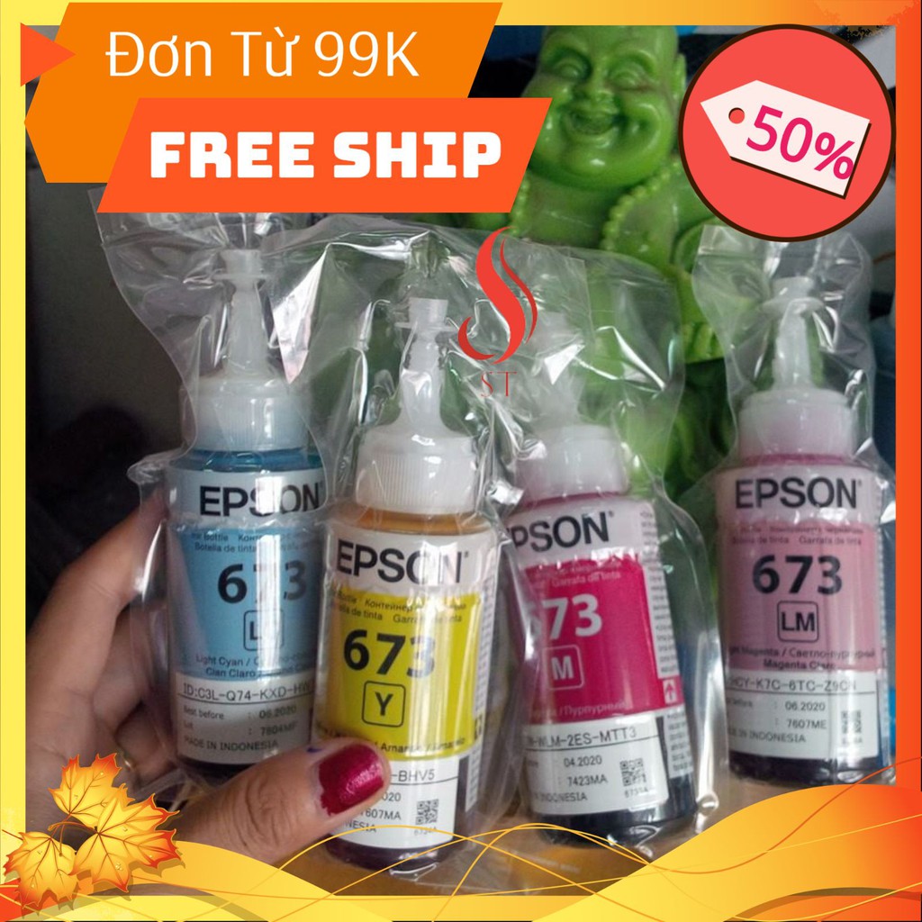 Bộ Mực 673 Epson. 6 Màu (Cho L800 / L805 / L1800 /T50 / T60 / 1390 / 1430) ❤️FREESHIP❤️ Hàng Bóc Máy Zin