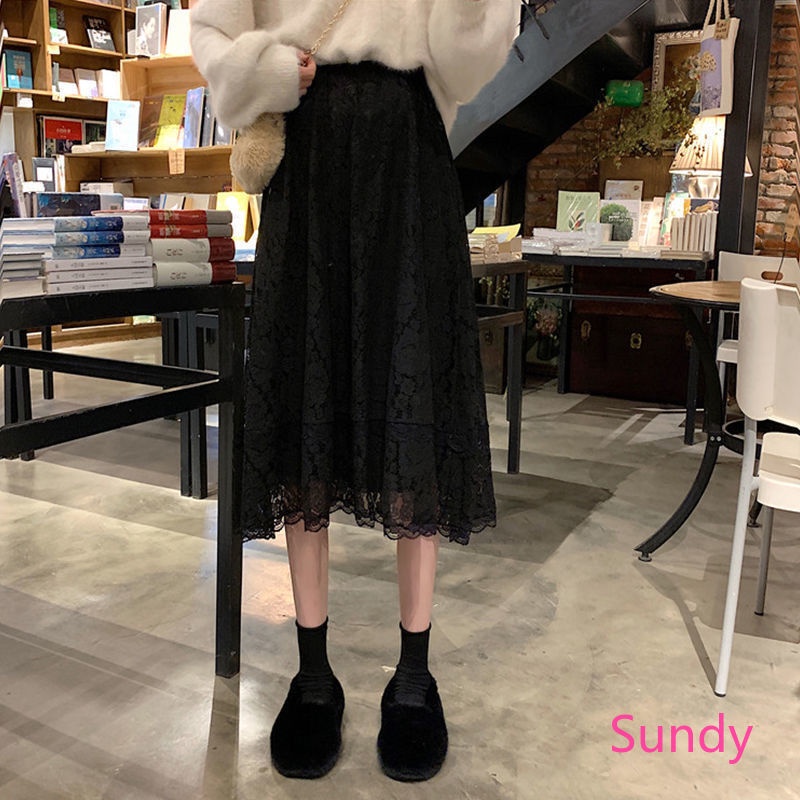 Chân váy ren lưng cao thời trang mùa thu Hàn Quốc cho nữ thanh lịch