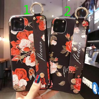 Ốp lưng iphone 11 11pro 11promax hoa mềm TPU có dây đeo