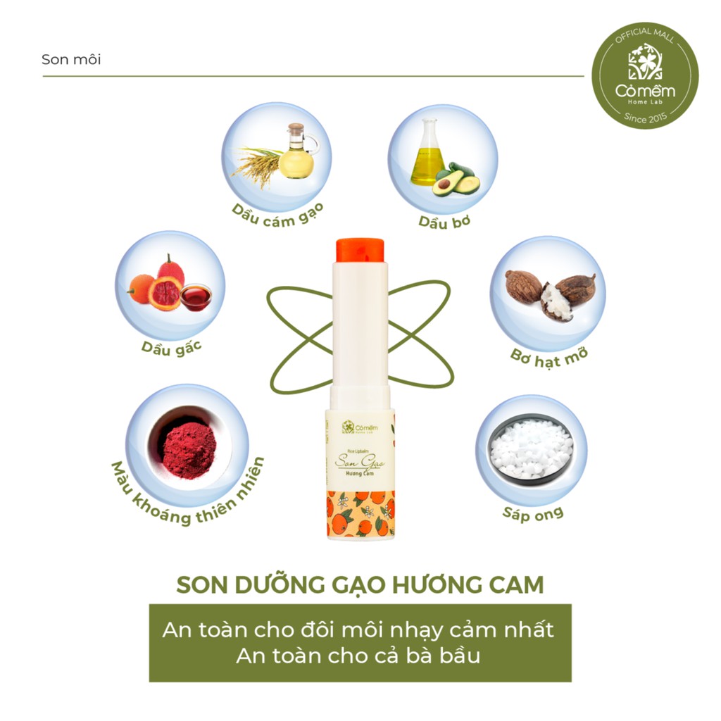 Son Dưỡng Môi Có Màu Gạo Hương Cam Dưỡng Môi Mềm Mại, Giảm Thâm Môi Cỏ Mềm 3,6g