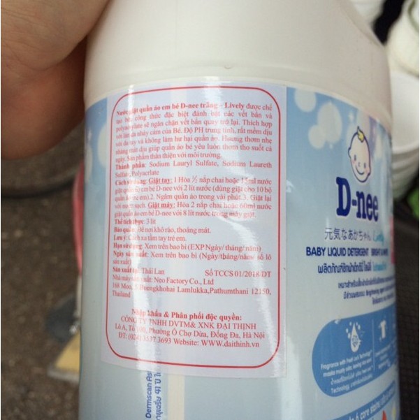 Nước giặt quần áo em bé Dnee 3000ml  Xuất sắc