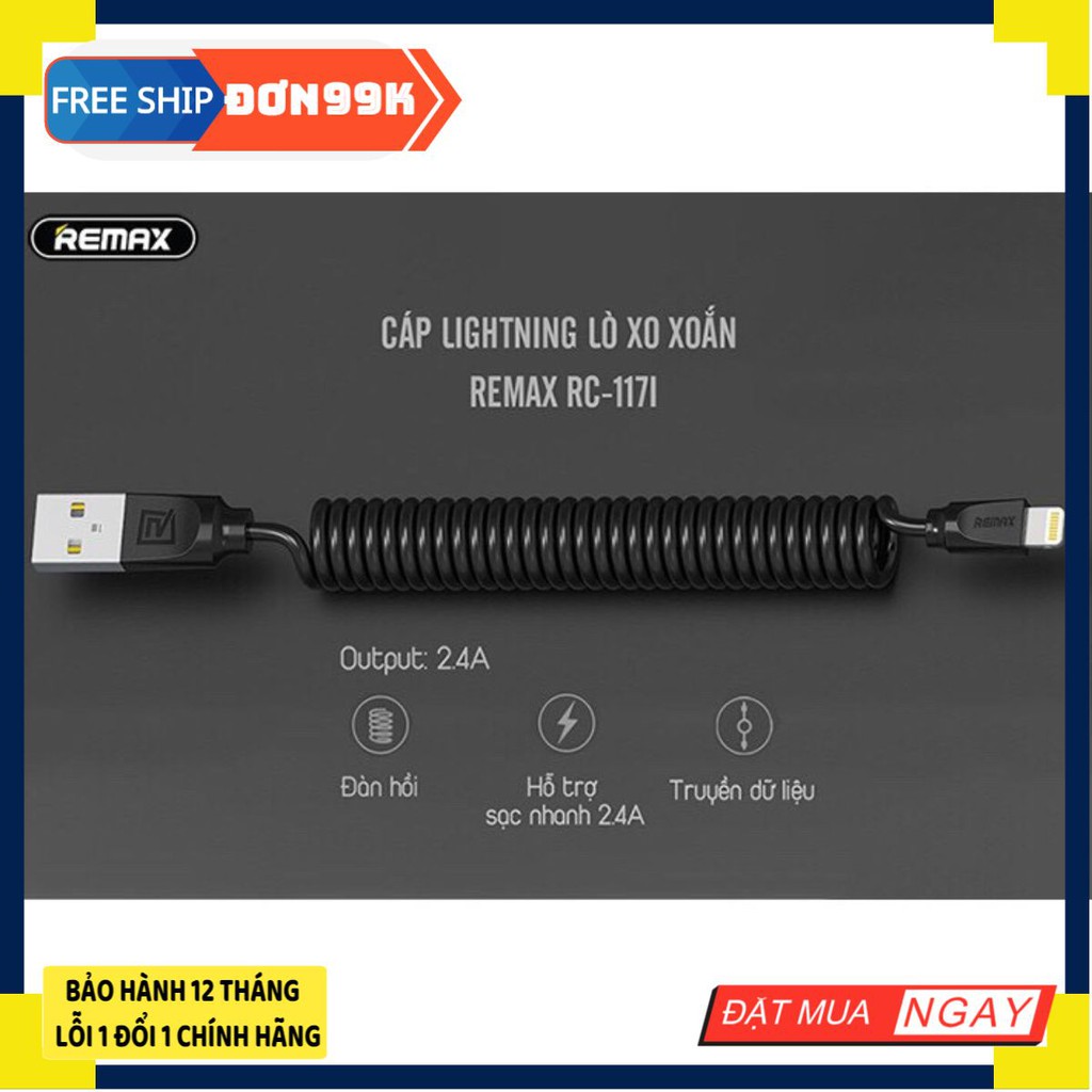 Cáp lightning, Micro USB, TYPE C lò xo xoắn -Remax RC-117 -Bảo hành 12 tháng Giá rẻ nhất shopee