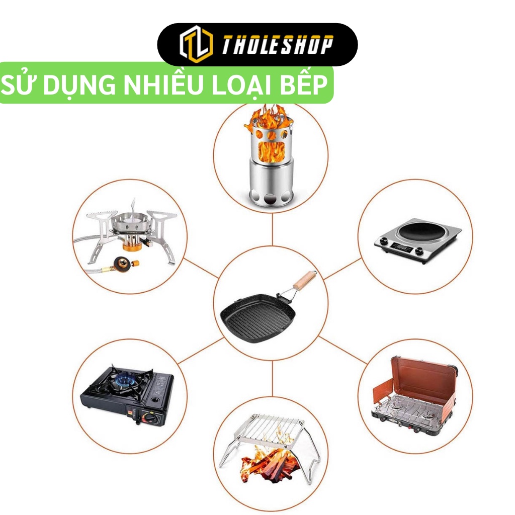 Chảo Chống Dính - Chảo Gang Đúc Tay Cầm Bằng Gỗ Có Thể Gập Lại, Nướng BBQ, Đi Dã Ngoại 10795