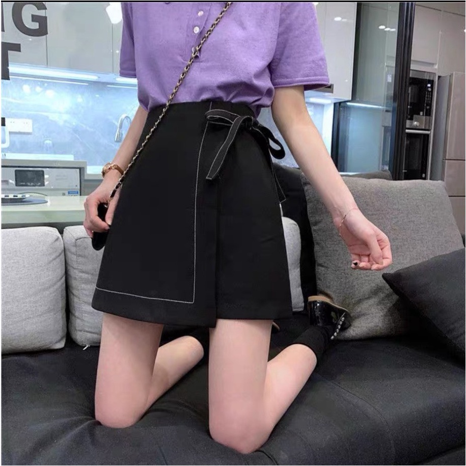 Chân váy nữ ngắn chữ A xòe,chân váy đen trơn chỉ nổi đính nơ, chân váy công sở lưng cao cá tính siêu đẹp cv463 | BigBuy360 - bigbuy360.vn