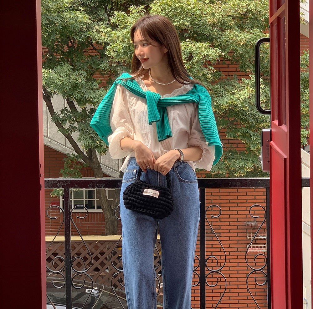 Áo Kiểu Tay Dài Cổ Tròn Cột Dây Ngọt Ngào 55310