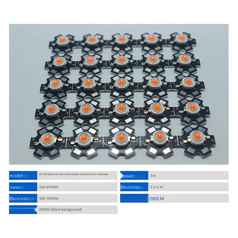 Set 10 Chip Đèn Led Quang Phổ 3w 380nm - 840nm 20mm