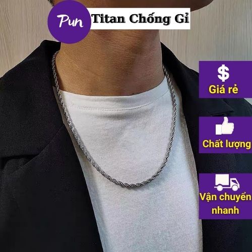 Dây Chuyền Nam Xoắn HipHop Thời Trang Nam Punstore Titan Không gỉ Màu Bạc Đồng Đẹp - Vòng Cổ Xoắn Trơn