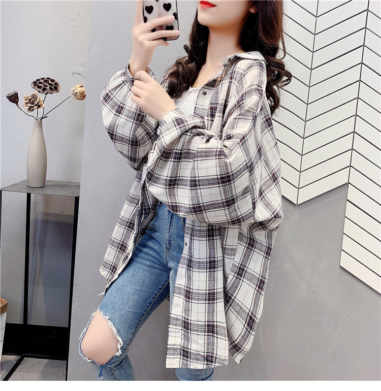 Áo khoác sơ mi ca rô dài tay thời trang dành cho nữ size s-3xl