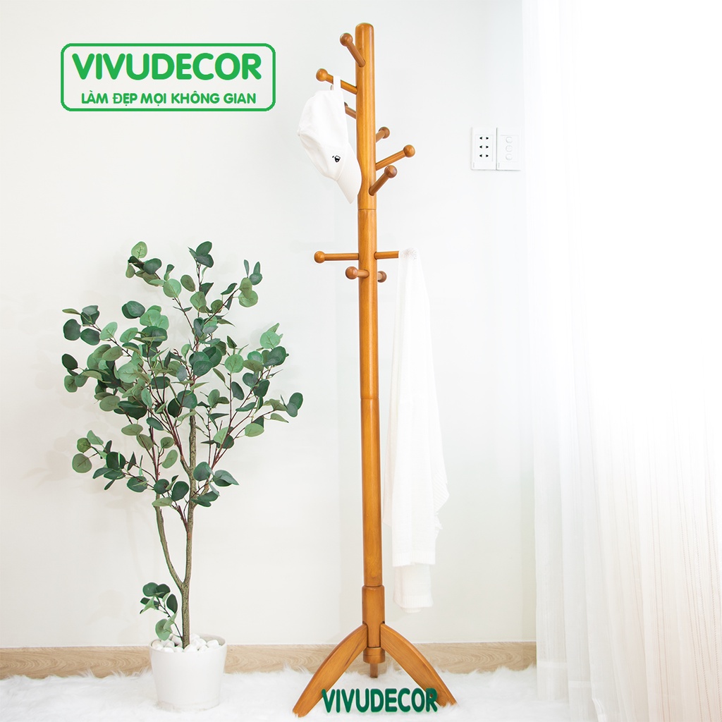 Cây Treo Quần Áo 100% Gỗ Tự Nhiên Vivudecor, Cây Treo Đồ An 10 Nhánh Lắp Ráp Xuất Khẩu Hàn Quốc.