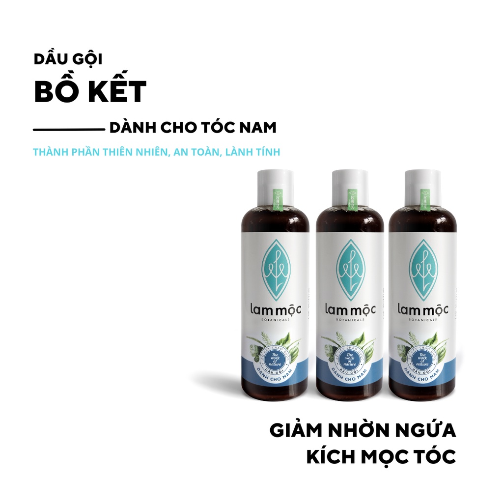 Combo 3 Dầu Gội Bồ Kết Nấu Sẵn - Giảm rụng, kích mọc tóc và phục hồi hư tổn LAM MỘC - 250ml/chai