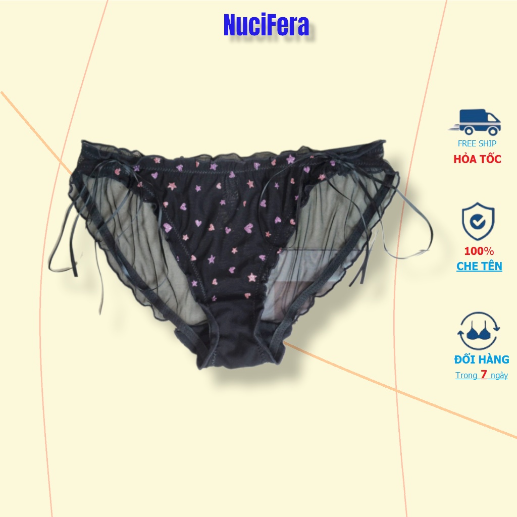 Quần lót ren nữ Pink Play ren voan bèo cao cấp điểm Tim dễ thương NuciFera