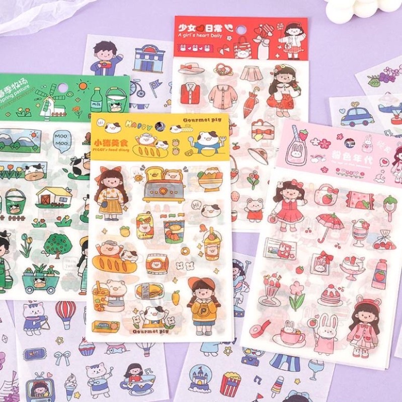 Set Sticker cute cô gái dễ thương- trang trí sổ đáng yêu giá rẻ Bistore BS01