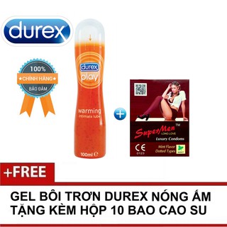 Combo Gel bôi trơn Durex Play Warming 100ml + bao cao su super men