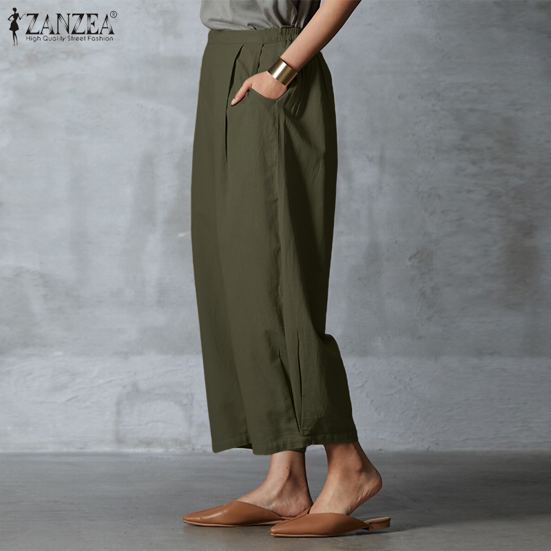 Quần dài ZANZEA ống rộng lưng thun phong cách cổ điển cho nữ