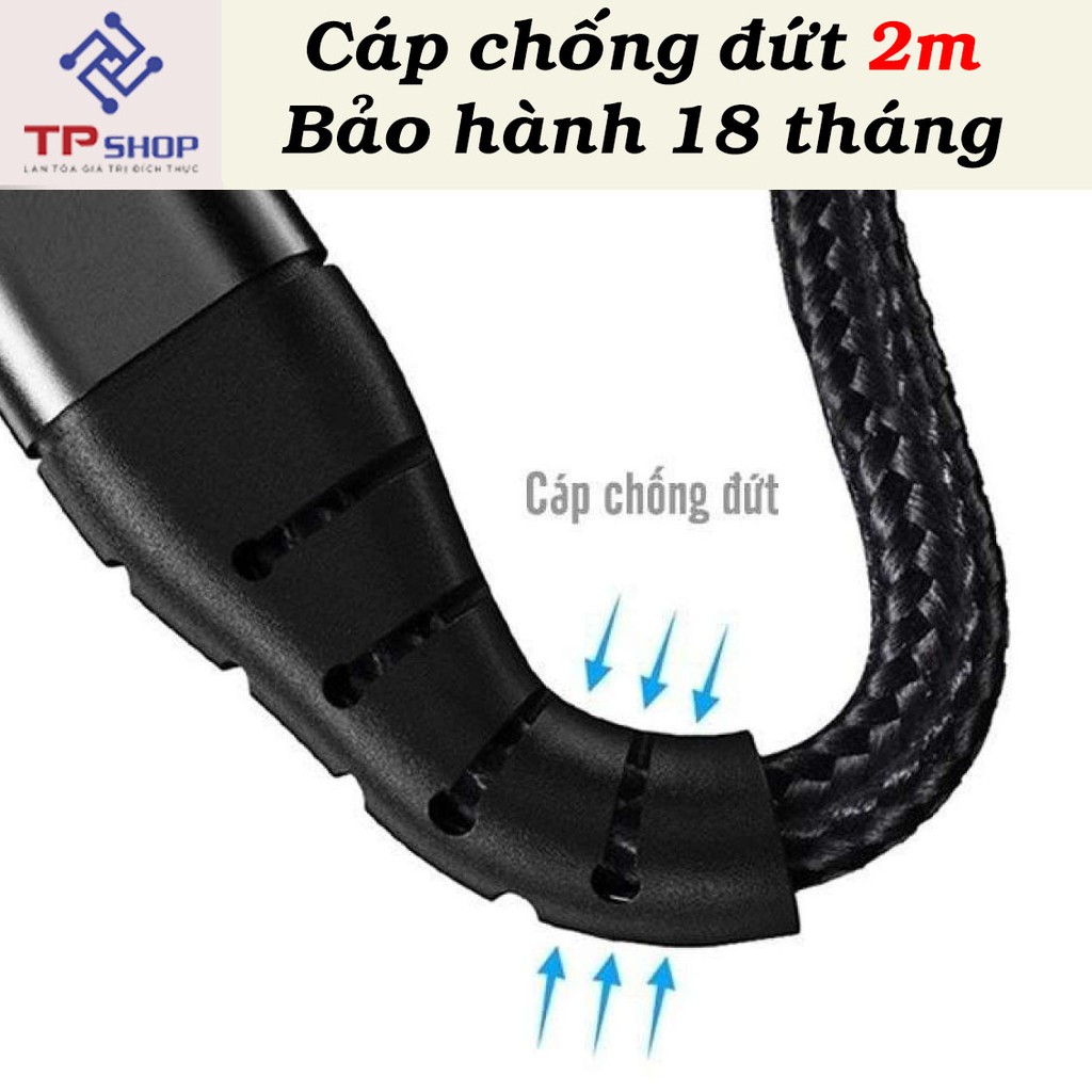 Cáp sạc chống đứt dài 2M bọc dù chính hãng Hapor dùng cho nhiều dòng điện thoại Iphone Samsung Xiaomi Oppo RealMe