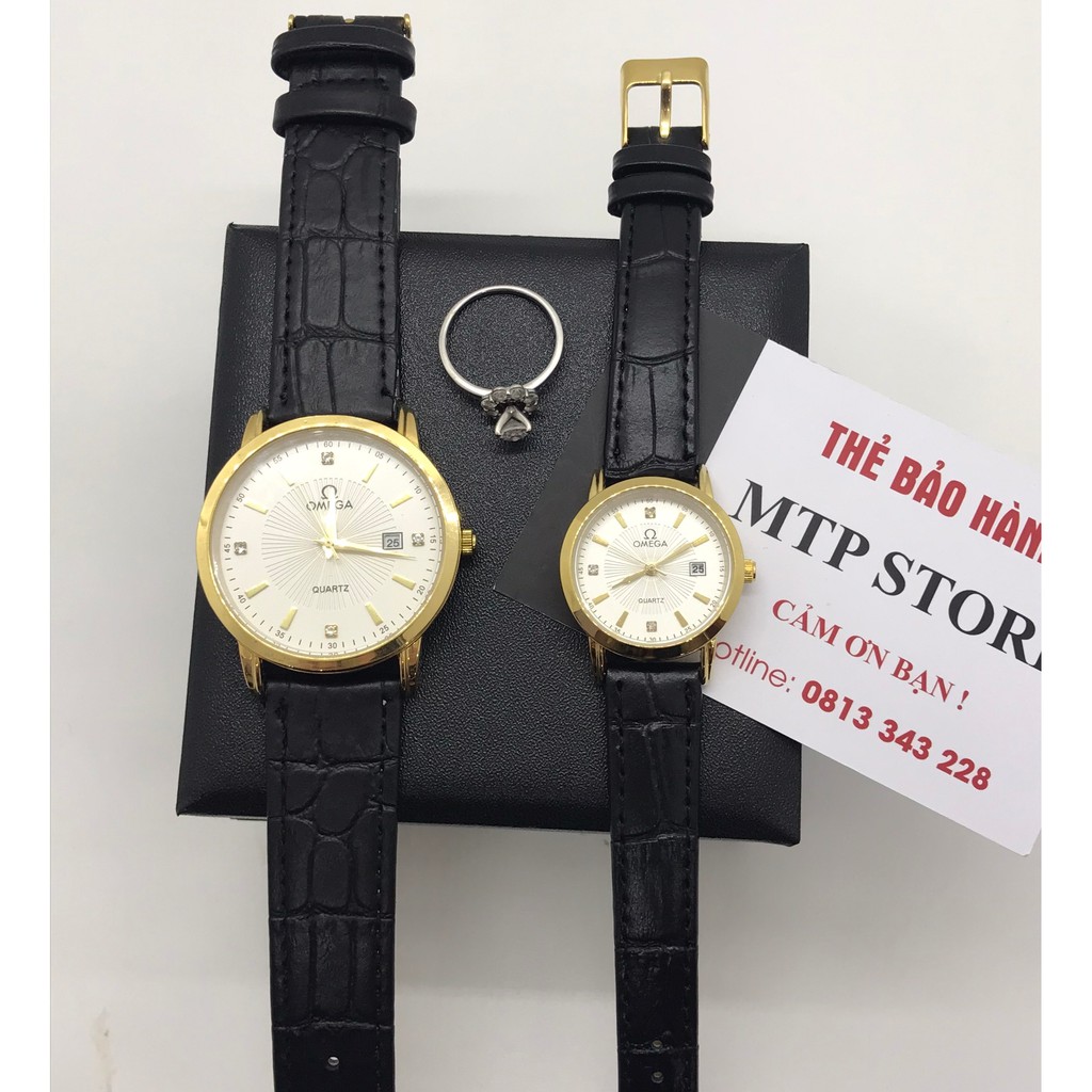 (Thẻ bảo hành 12 tháng) Đồng hồ Omega Nam nữ dây da đính đá tính tế | BigBuy360 - bigbuy360.vn