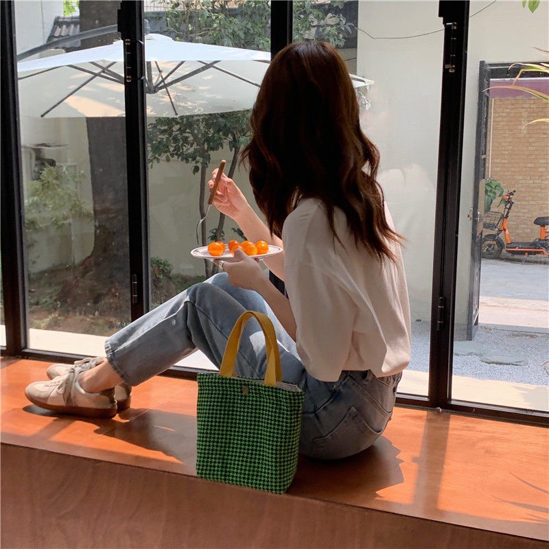 Túi Vải canvas Họa Tiết Sọc Ca Rô Thời Trang Xinh Xắn Cho Nữ
