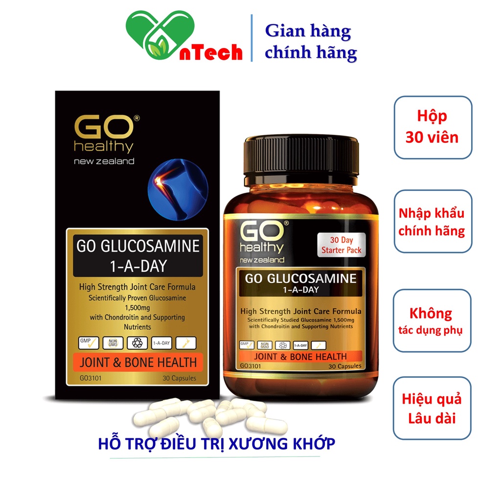 Bổ xương khớp Go Healthy Glucosamine 1500mg Hỗ trợ điều trị viêm khớp đau xương khớp giúp xương chắc khỏe hộp 30&60 viên