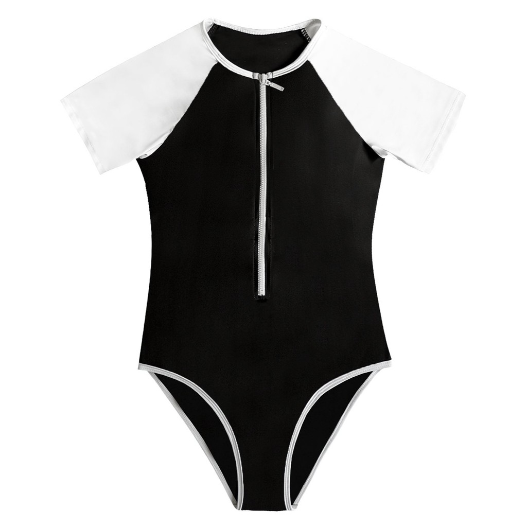 Đồ bơi liền mảnh BOLD BIKINI màu trắng đen tay ngắn có khóa kéo | BigBuy360 - bigbuy360.vn