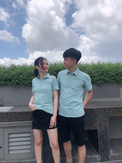 Áo Phông Đôi Nam Nữ Đẹp, Áo Thun Cặp Polo, Màu Xanh, Chất Thun Cotton 100% Co Giãn 4 Chiều - Hàng Cao Cấp