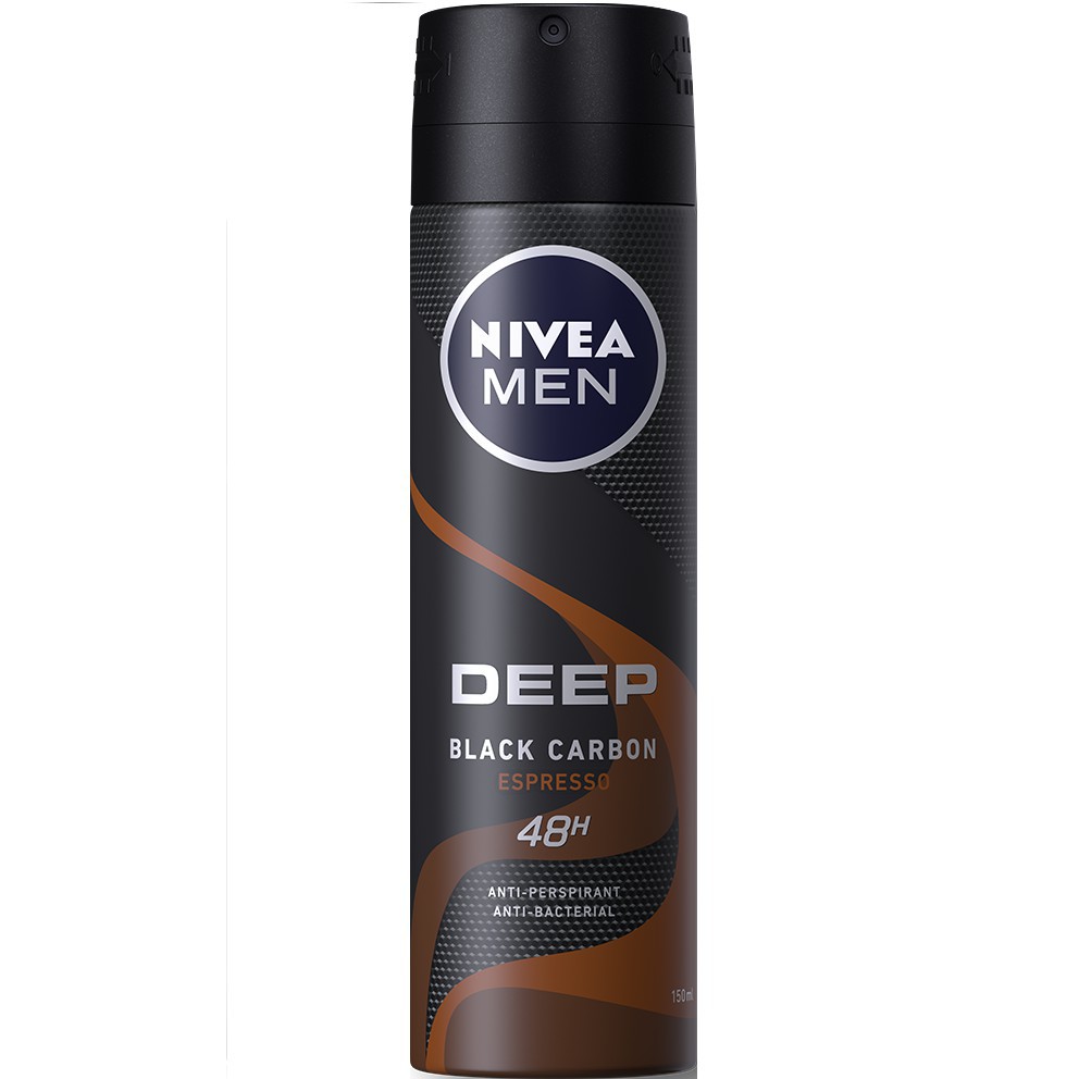 Xịt ngăn mùi NIVEA MEN Deep - Than đen hoạt tính hương Espresso (Chai 150ml)