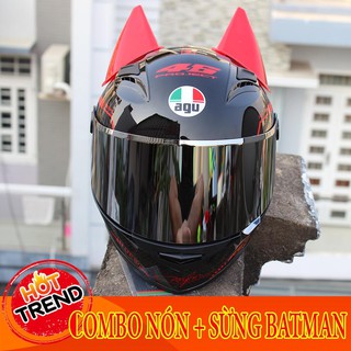 AGU FULL FACE ĐỎ GẮN SỪNG BATMAN (ĐỎ VÀ ĐEN)( BẢO HÀNH 12 THÁNG)