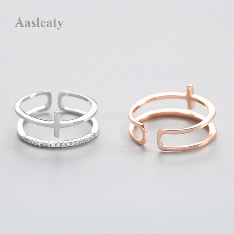Nhẫn Hở Hai Lớp Bằng Bạc 925 Không Phai Nhiều Lớp Phong Cách Thời Trang Mới