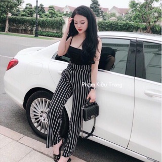 SET ÁO 2 DÂY + QUẦN SỌC ỐNG SUÔNG KIỀU TRANG