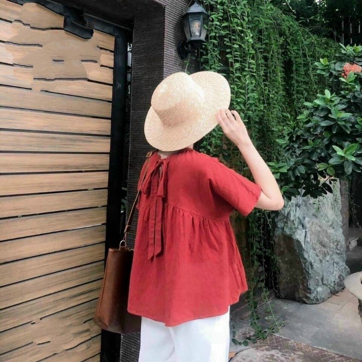 Set Áo Form Xòe Nơ Cổ Và Quần Lửng Rose Fashion