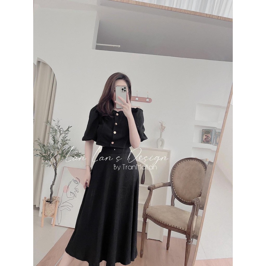 Set Váy Đũi Xốp Rúm Ngực Tay Bồng Chân Váy Dài | BigBuy360 - bigbuy360.vn