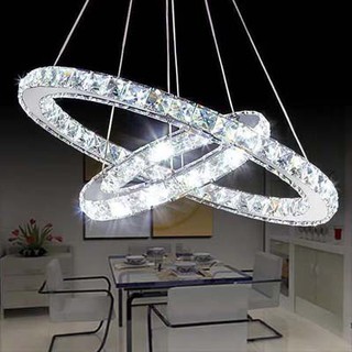 Đèn thả trần phòng khách 2 vòng pha lê - led 3 chế độ ánh sáng 809