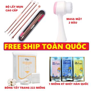 Combo Bộ Dụng Cụ Chăm Sóc Da. Vệ sinh lấy mụn. Masa mặt. Bông Tẩy Trang 222 Miếng. Bọt Kỳ Ghét