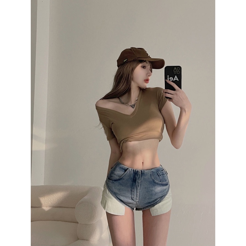 Bán Chạy!Quần Short Jean Lưng Thấp Có Túi Phong Cách Hàn Quốc Thời Trang Mùa Xuân 2022 Mới Cho Nữ