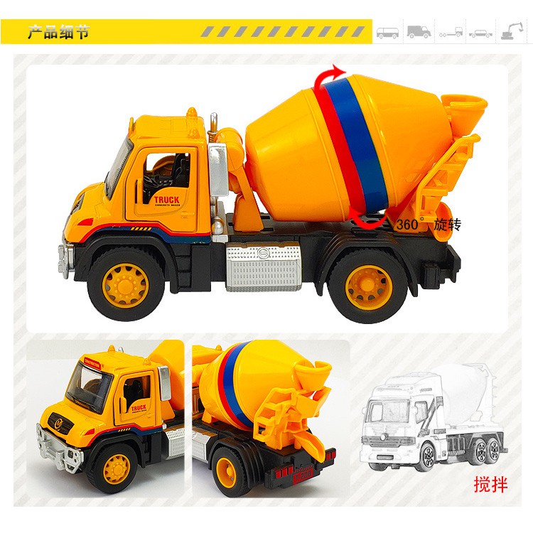 Xe Sắt Công Trình  [ LẺ= SỈ ]  3 mẫu: Bồn,ben,múc, có đèn,âm thanh,mở cửa,kéo thả để chạy,vừa cầm tay,bé rất thích