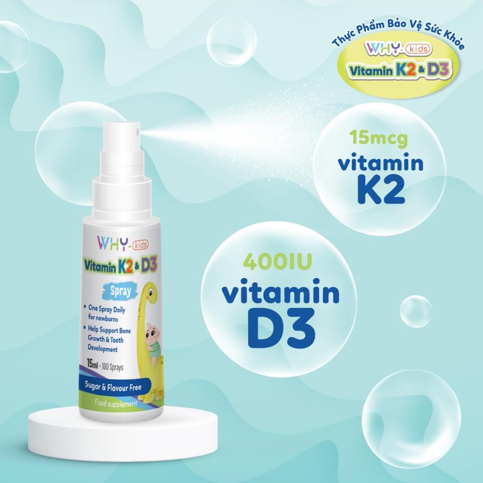 Chai xịt Why-Kids bổ sung Vitamin D3 và K2 cho bé, tăng cường hấp thu Canxi hỗ trợ phát triển chiều cao 15ml