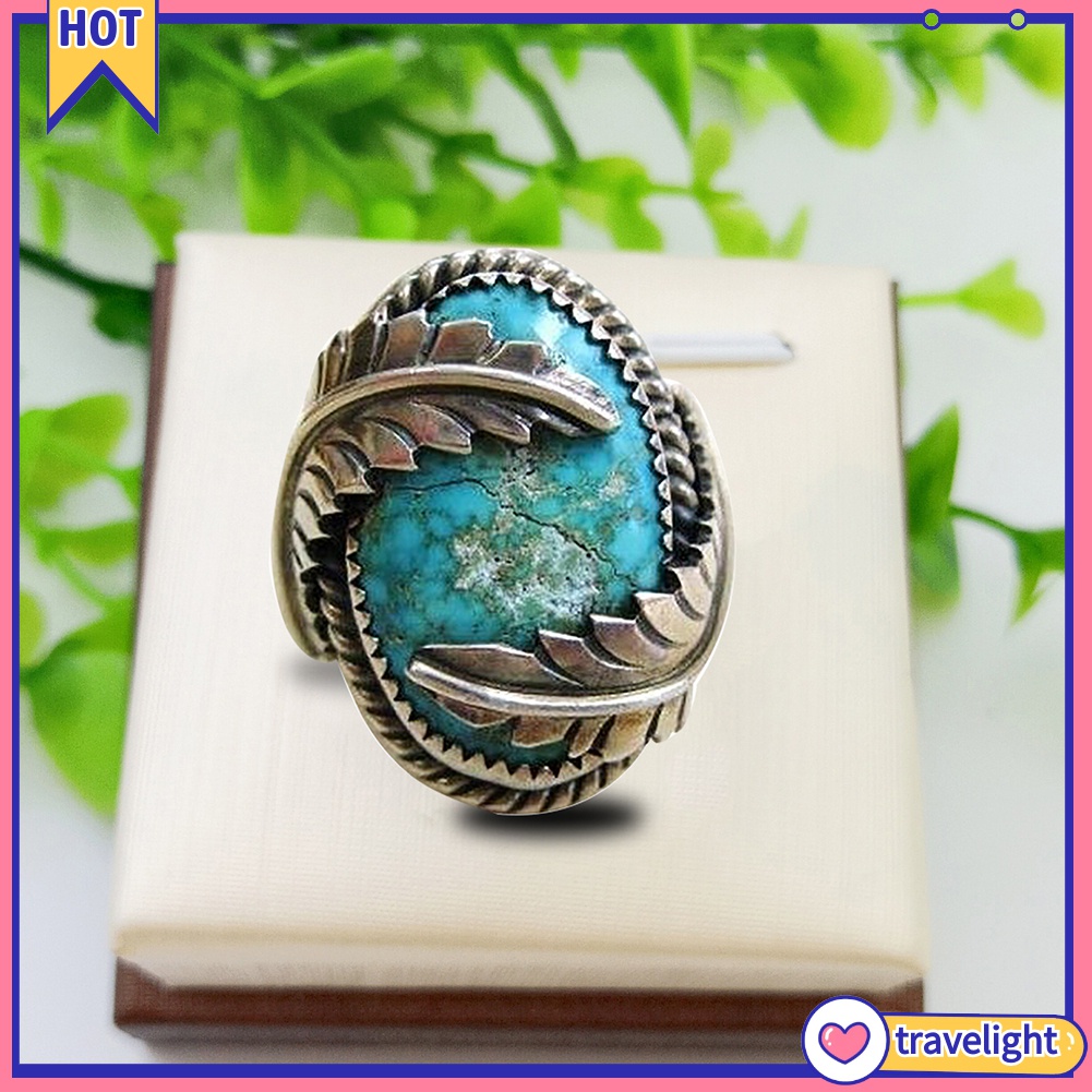 Nhẫn Đính Đá Ngọc Lam Giả K1 Phong Cách Vintage