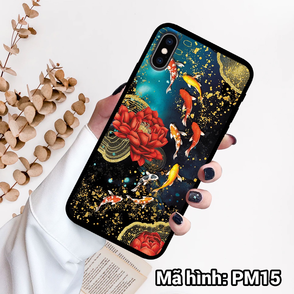 Ốp điện thoại IPHONE X/XR/XS/XS MAX in hình hoa sen,cá chép phong thủy – lưng kính tráng gương viền dẻo