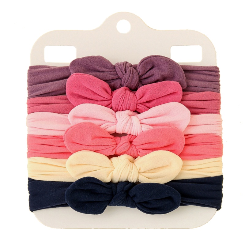 Set 6 Băng Đô Nơ Bằng Nylon Mềm Co Giãn Màu Trơn Dành Cho Bé Gái