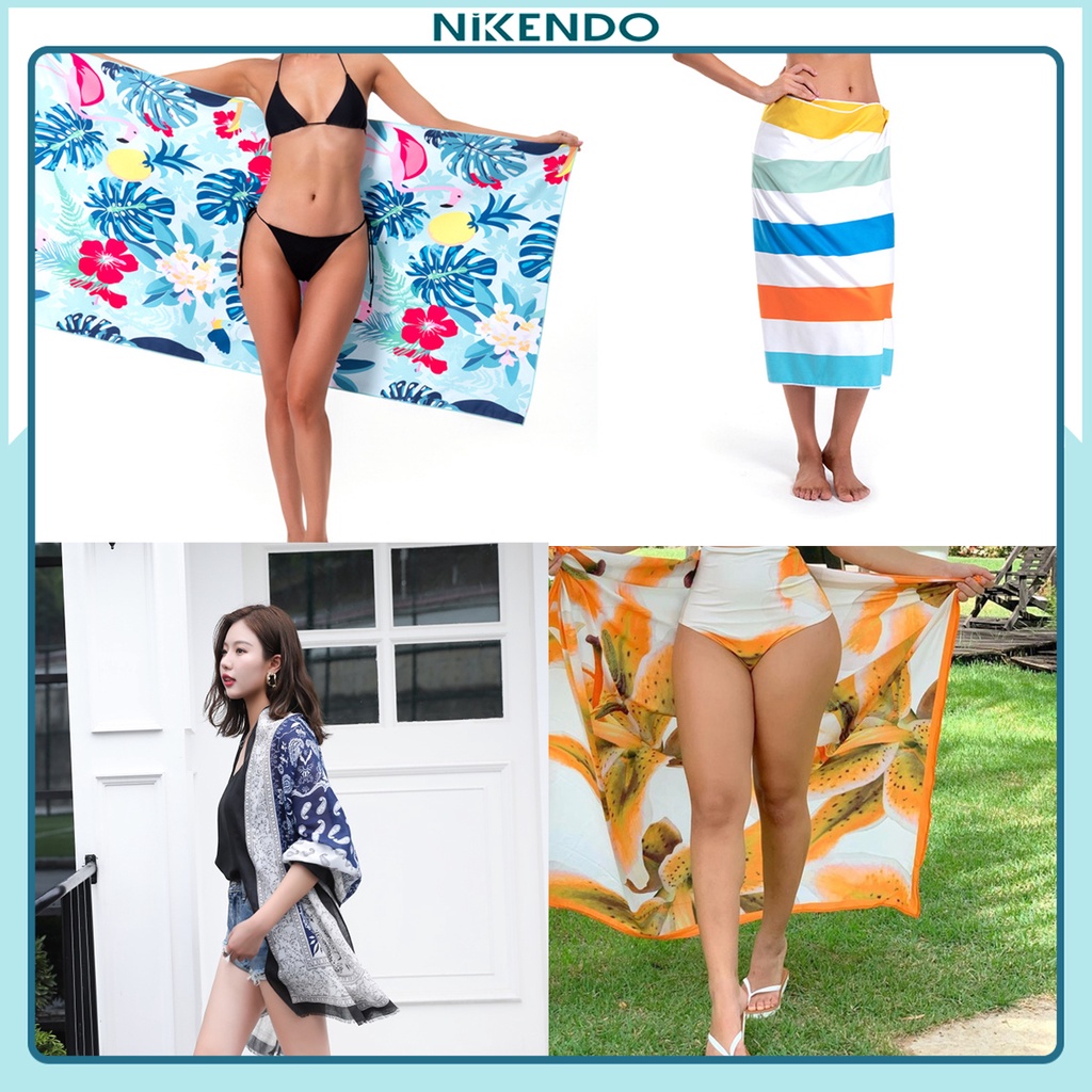 Khăn Choàng Lụa Đi Biển Bản To 180x90-80 cm Áo Choàng Bikini Quàng Cổ Choàng Vai Phong Cách bohemian Vintage Nikendo KL8