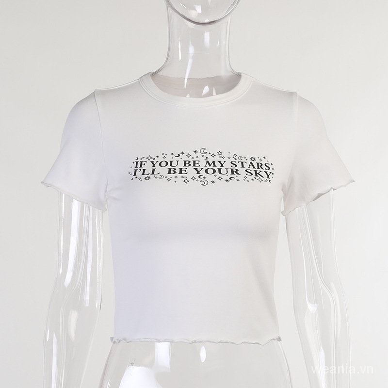 Áo thun tay slim ngắn in chữ 3IJ4