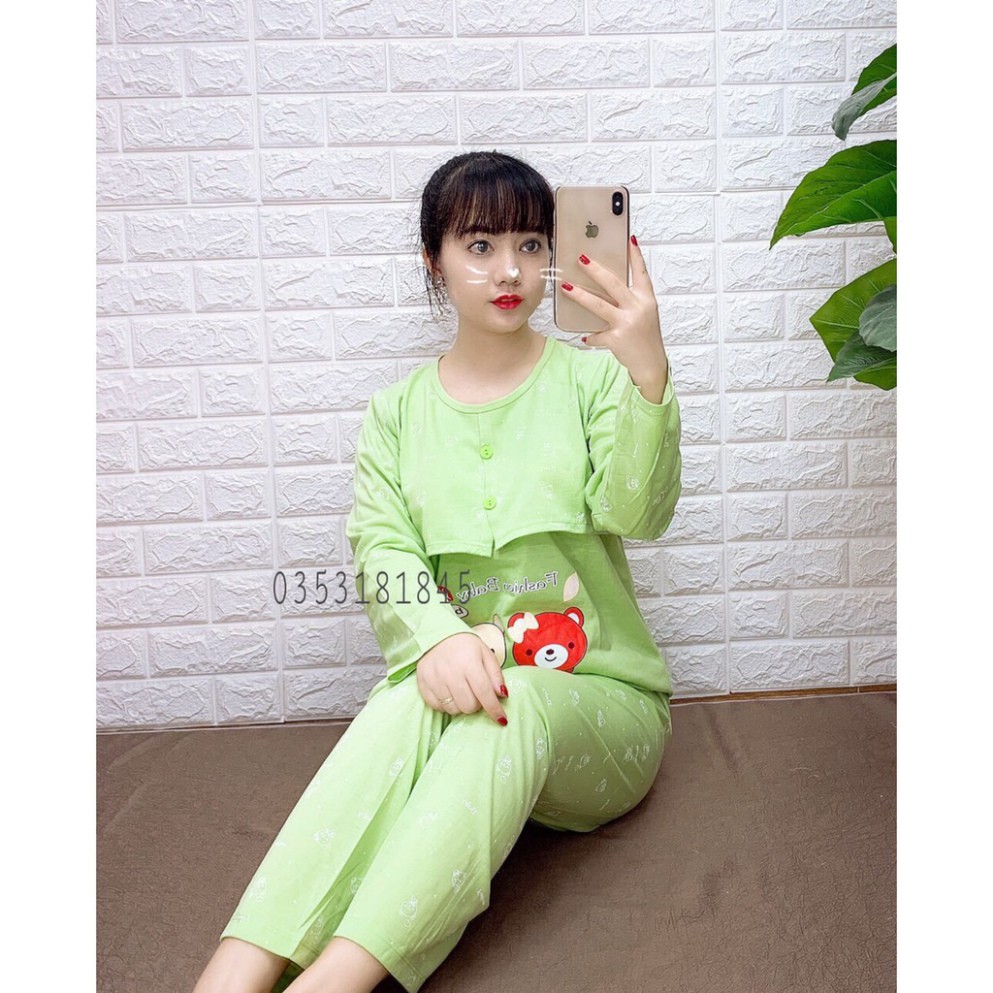 A1S [SIÊU RẺ] Bộ đồ bầu sau sinh mặc nhà con Gấu cotton dài tay, chất mát thoáng 4 K01