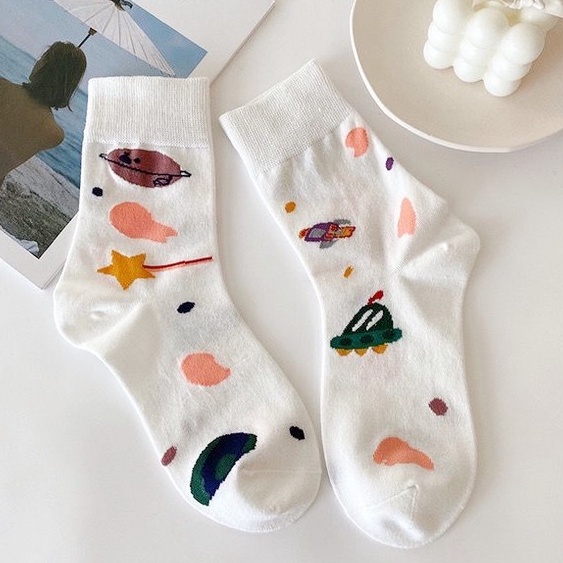 Tất Vớ Cotton Cổ Cao In Hình Hoạt Hình Xinh Xắn Cho Nữ