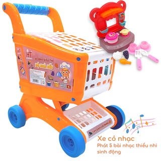  Xe đẩy siêu thị mô phỏng cho bé có nhạc kèm đồ chơi bếp HT7653 