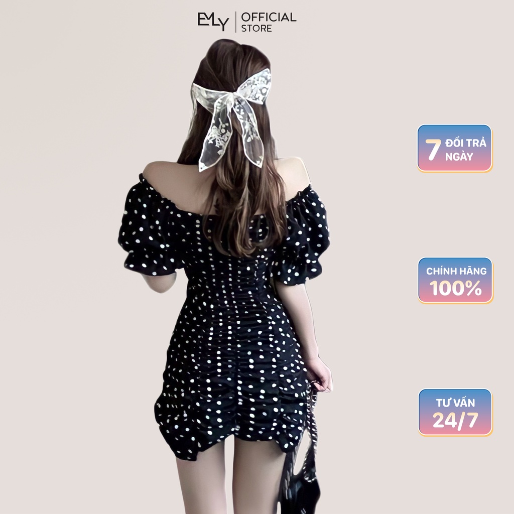 Đầm nữ dáng ôm chấm bi midi tay ngắn Emilyshop