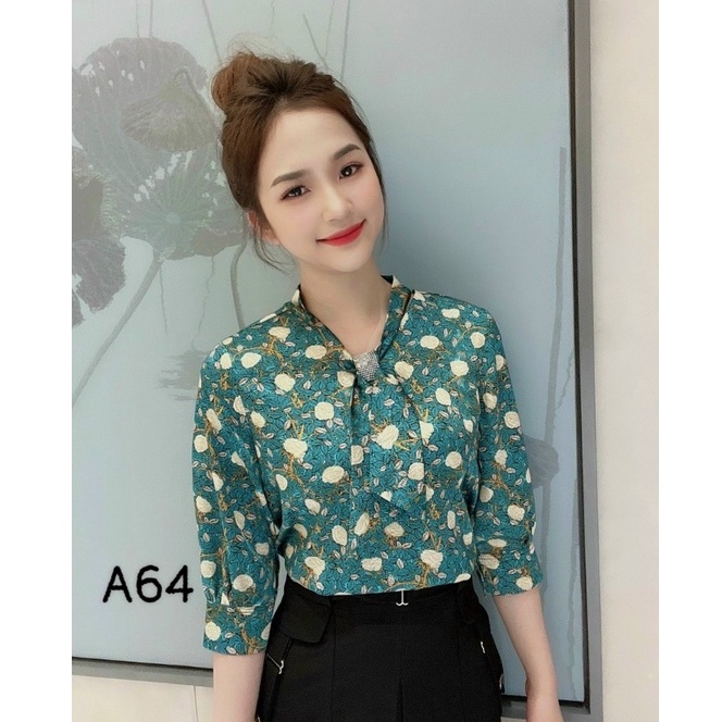 Áo sơ mi nữ Cottong lụa phối cổ nơ bản to thanh lịch và thời thượng Tây Collection