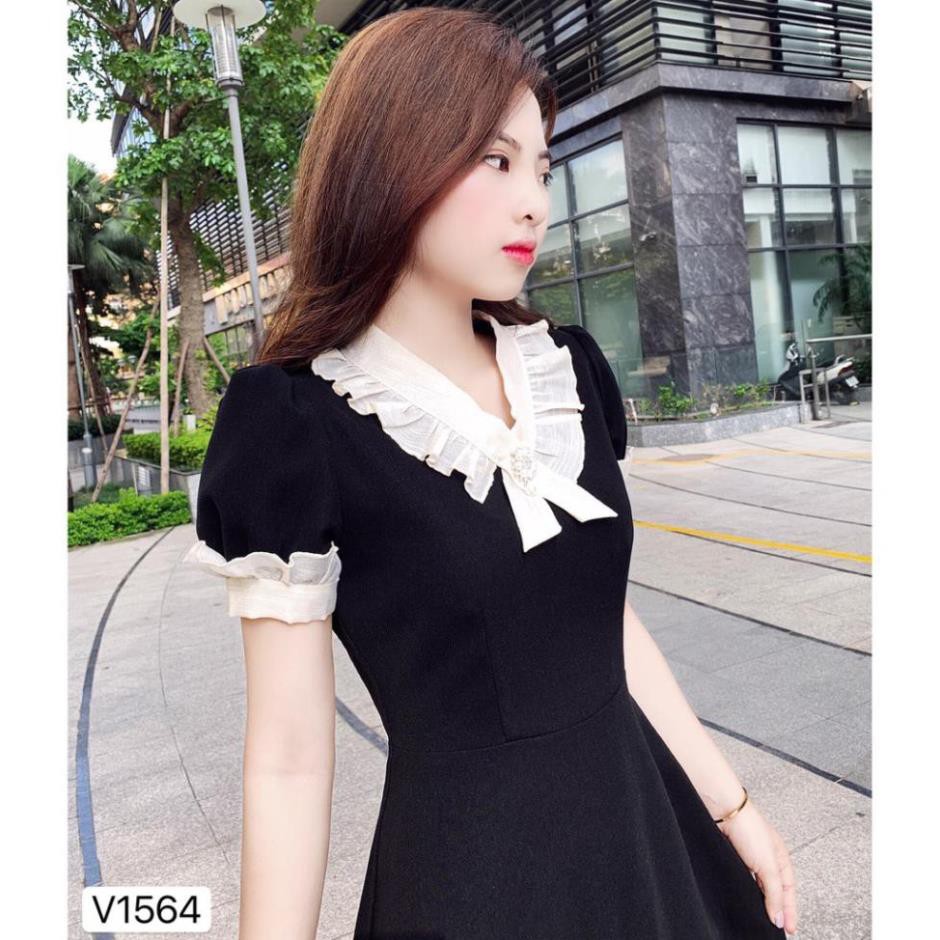 Váy đen xòe tay cổ phối V1564  -  ( Ảnh mẫu và ảnh trải sàn do shop tự chụp )