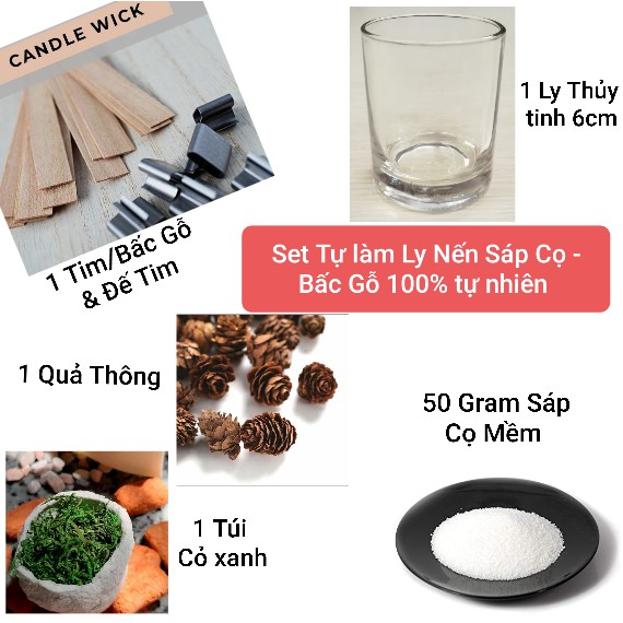 [Set THÔNG] tự làm Ly Nến sáp Cọ mềm TIM/BẤC GỖ thơm gỗ tự nhiên, vintage (chọn Mùi hương)-9293store-9293kitdecor