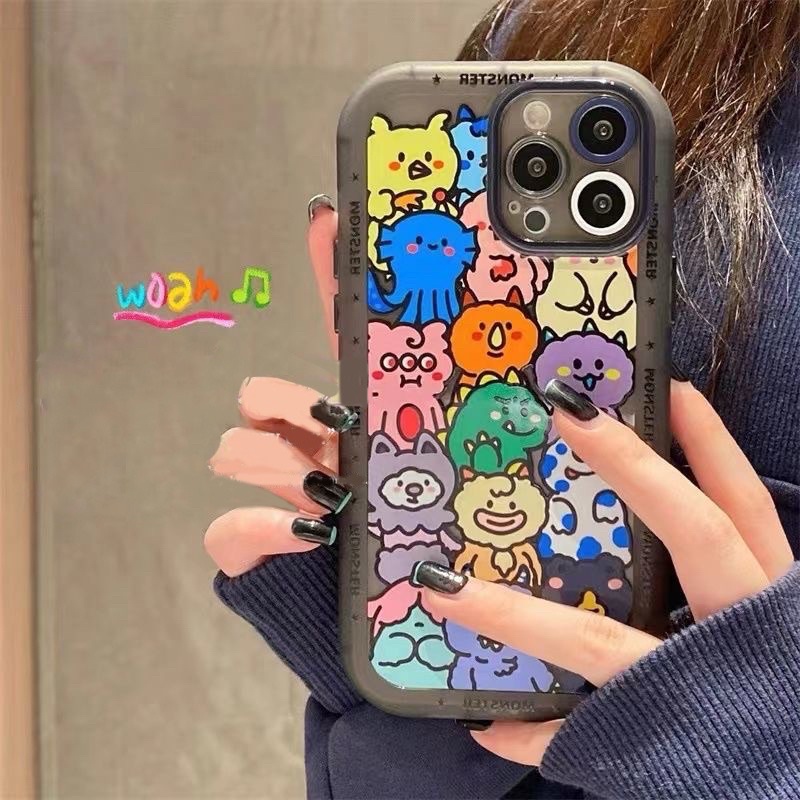 (SIÊU RẺ) Ốp lưng iphone viền đen chống sốc nhiều mặt quái vật 7plus/8/8plus/x/xr/xs/11/12/13/pro/max/plus/promax